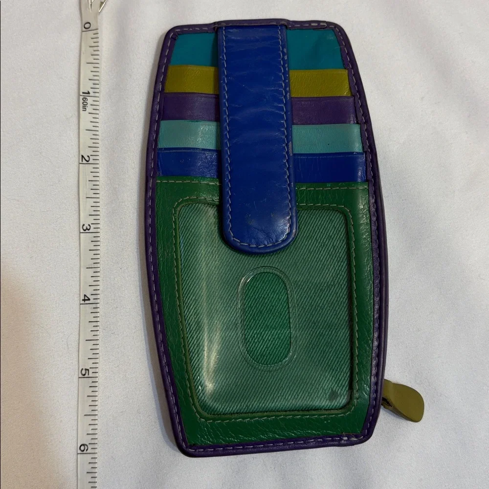 Vintage Genuine Leather Colorful Multi Color Block Funky Card Holder Wallet - Picture 4 of 10